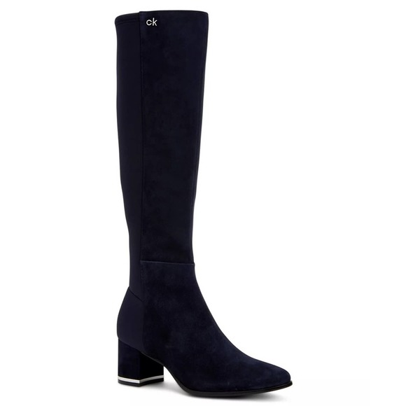 NIB Calvin Klein Womens Freeda Tall Suede Neoprene stretch Boots, BLACK … - Picture 4 of 16
